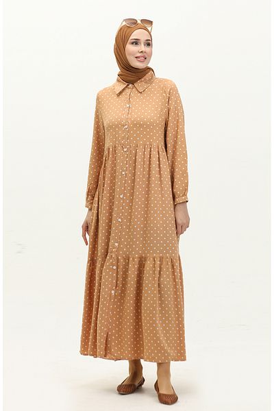 sefamerve Senfgelbes, cremefarbenes Polka-Dot-Kleid – 1897-02