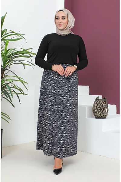 sefamerve Fusta din viscoza bleumarin - Marime Plus, Piesa, 4360B-01