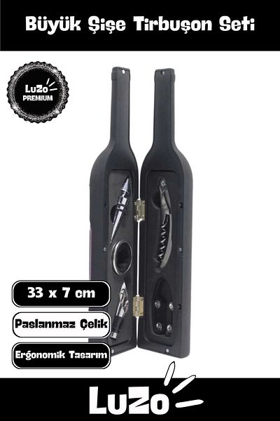 LuZo Premium Series Non-Tarnish Stainless Steel Cork Cap Wine Opener Bottle Corkscrew Set 33 X 7 cm