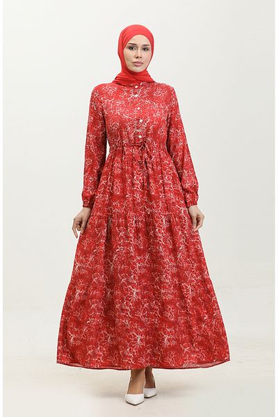 sefamerve Φόρεμα Claret Red Mixed Pattern - 0352-03