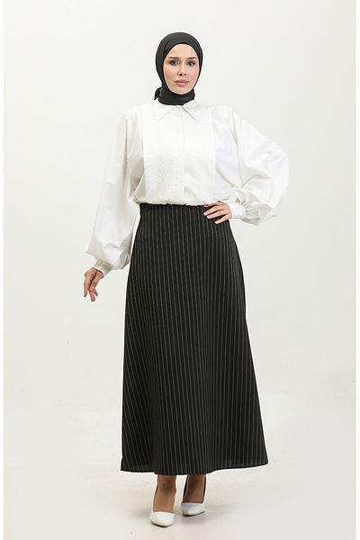 sefamerve Μαύρη ριγέ φούστα Lycra 4804-01
