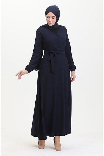 sefamerve Φόρεμα Bürümcük Fabric Side Tie 1033-03 Navy Blue