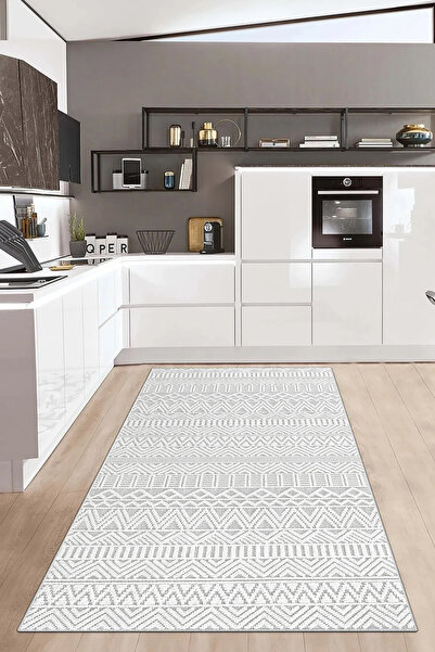Hülya Home Mutfak Halısı Geometrik İskandinav Eskitmeli Dijital Baskı Yıkanabilir Kaymaz Taban 8142MUTFAKHULYA