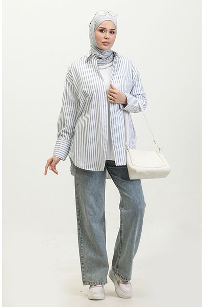sefamerve Μπλε ριγέ πουκάμισο Oxford - 4807-02