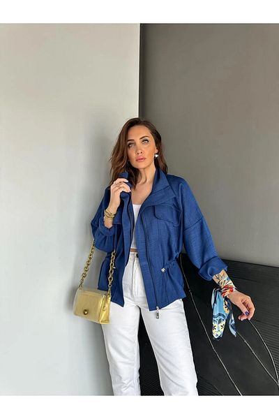 QİMYA BUTİK Qimene Women's Large Pocket Waist Drawstring Loose Collar Straight Oversize Coat