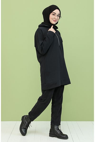 sefamerve Hanorac negru cu fermoar - Model 20054-03