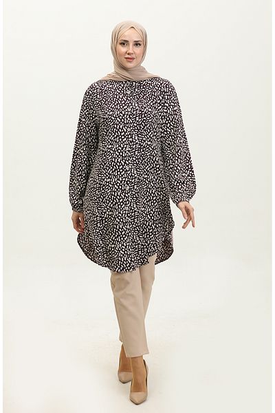 sefamerve Μωβ τουνίκ βισκόζης - Plus Size, με κουμπί, 3017-01