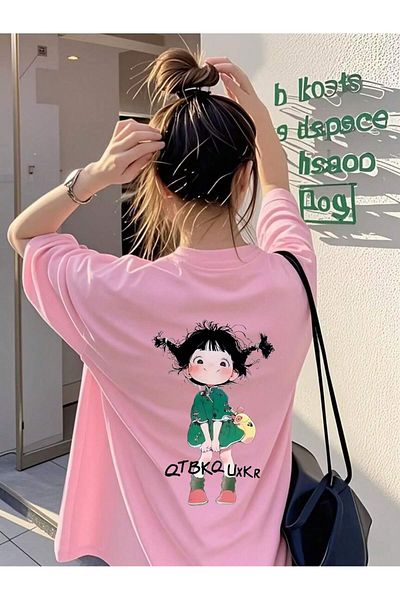 PENTHİLUS Women's Breathable Cotton Girl's Back Printed T-Shirt, Summer Art Style