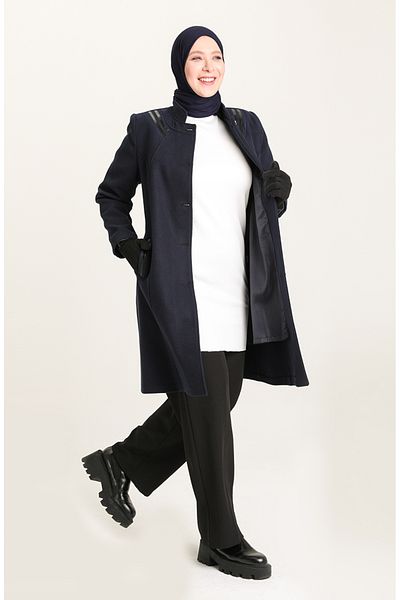 sefamerve Παλτό Navy Blue Large Size Stamp - 0416-03