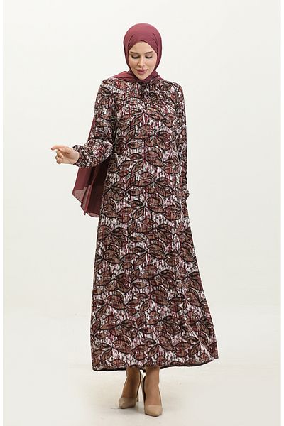 sefamerve Φόρεμα με μοτίβο βισκόζης Plus Size - 44851D-02 Plum