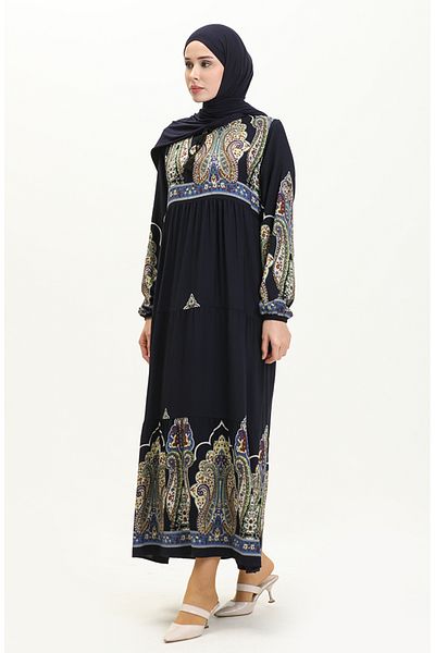 sefamerve Φόρεμα Navy Blue Viscose Printed - 4073-05