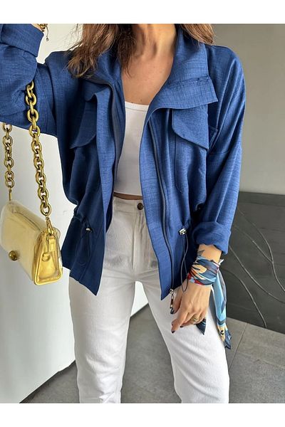 QİMYA BUTİK Qimene Women's Large Pocket Waist Drawstring Loose Collar Straight Oversize Coat