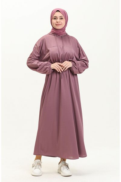 sefamerve Dried Rose Kangaroo Pocket Hooded Dress - 1688-05