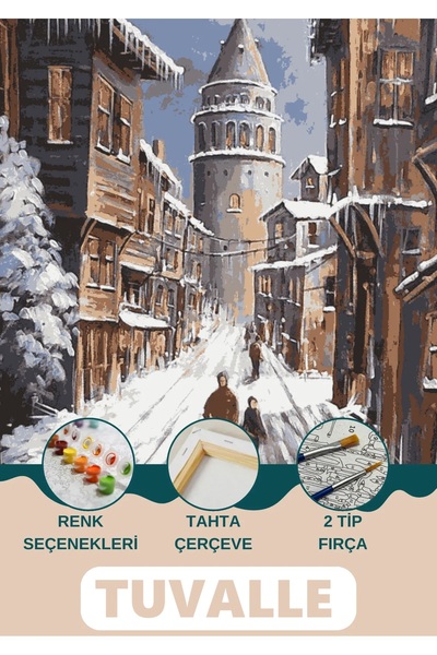 Tuvalle Galata Kulesi Kış Sayılarla Boyama Seti, Hobi Seti, 40X50 Tablo, Fırç...