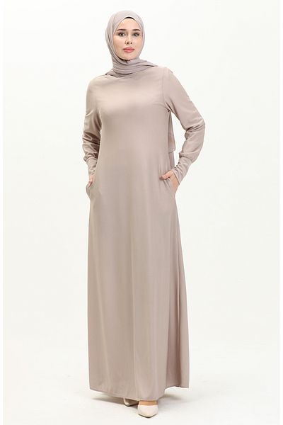 sefamerve Beige Colored Pocket Dress - 0665-11 Model