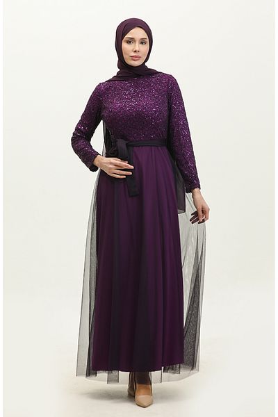 sefamerve Rochie de seară mov cu dantelă - 5353A-08
