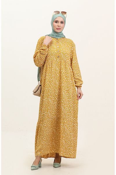 sefamerve Φόρεμα με μοτίβο Viscose Plus Size - 4086-04 Mustard