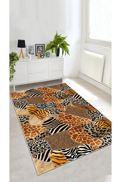 Hülya Home Kesme Halı Desenli Dijital Baskı Yıkanabilir Kaymaz Taban İnce Sal...