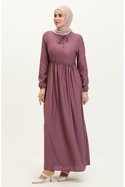 sefamerve Lila Kleid mit geraffter Taille - 0575-03