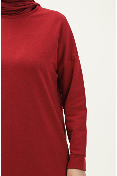 sefamerve Claret Red Sports Tunic 3010-01 - Two Thread Slit Detail