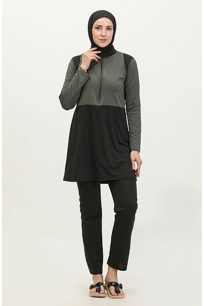 sefamerve 2317-04 Model khaki černé hidžábové plavky na zip