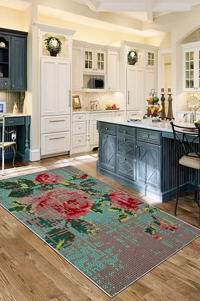 df home Patterned Digital Printed - Washable Non-Slip Based Thin Living Room Children's Rug