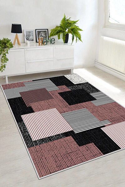 df home Salon Halısı Geometrik İskandinav Eskitmeli Dijital Baskı Yıkanabilir...