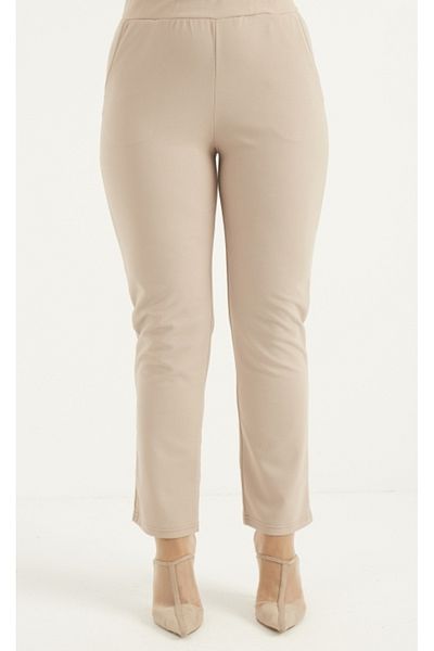 sefamerve Παντελόνι Plus Size σε κρεμ χρώμα - 1030A-03