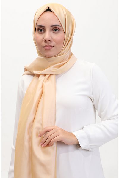 sefamerve Light Beige Tasseled Taffeta Shawl 1267-55