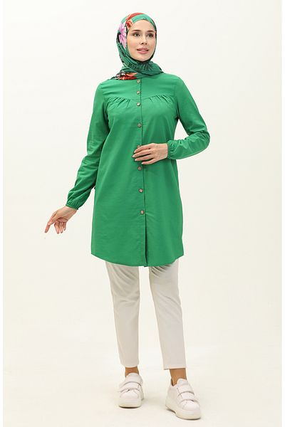 sefamerve Emerald Green Robe Tunic - With Buttons, Model 4060-07