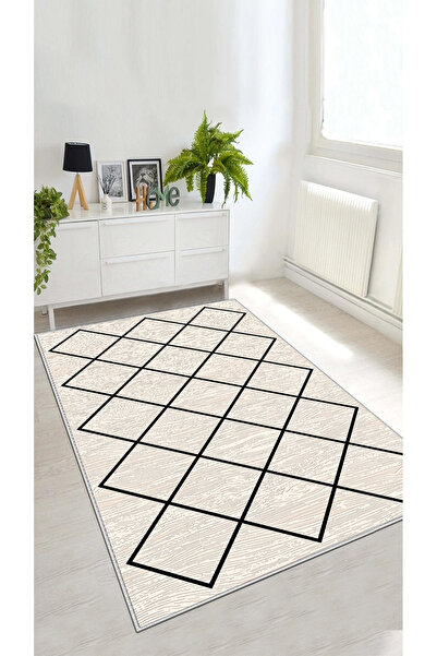 Hülya Home Kesme Halı Desenli Dijital Baskı Yıkanabilir Kaymaz Taban İnce Sal...