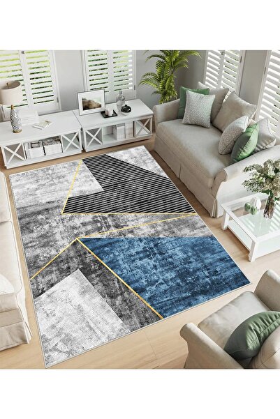 Hülya Home Kesme Halı Desenli Dijital Baskı Yıkanabilir Kaymaz Taban İnce Sal...
