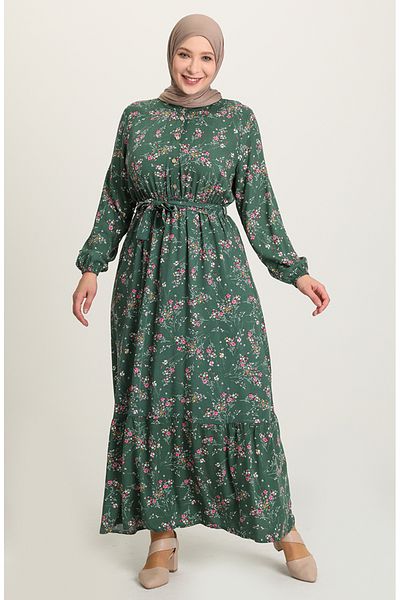 sefamerve Πράσινο Φόρεμα Viscose 5068-02 - Floral Pattern