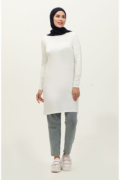 sefamerve Ecru Combed Cotton Tunic - 10645-06 Model