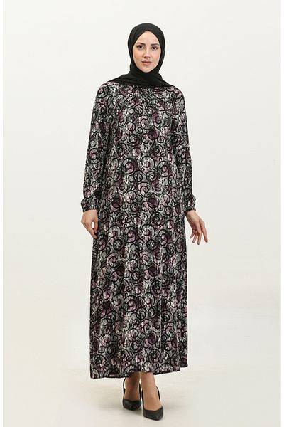 sefamerve Φόρεμα Viscose Print Plus Size - 44851L-01 Μαύρο Μωβ