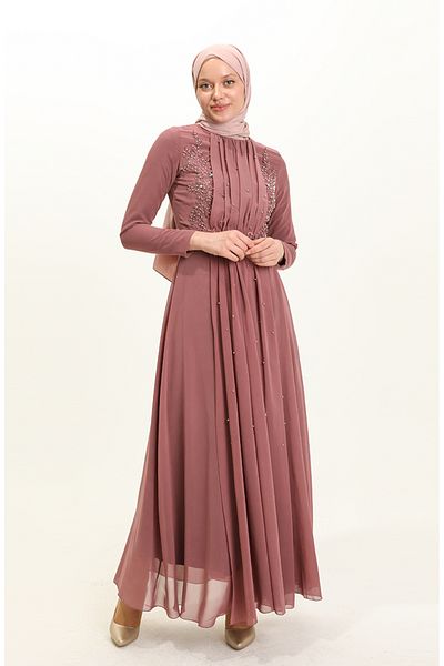 sefamerve Βραδινό φόρεμα Dusty Rose Beaded - 5589-03