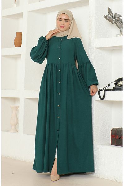sefamerve Burümcük Fabric Judge Collar Ferace 1022-05 Emerald Green