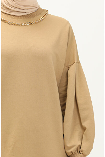 sefamerve Kolyeli Uzun Spor Tunik 70020-13 Bej