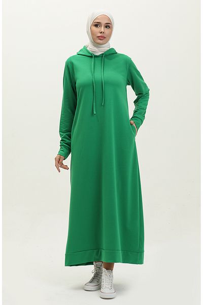 sefamerve Grünes Sportkleid mit Kapuze – 0190-03, zwei Fäden