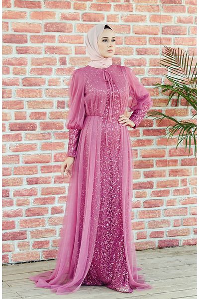 sefamerve Βραδινό φόρεμα Dusty Rose Sequined - 5346-05