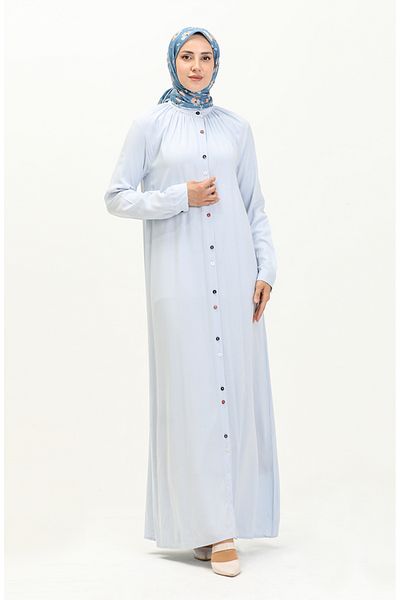 sefamerve Rochie albastră din viscoză - Nasturi dubli, Model 5110-02