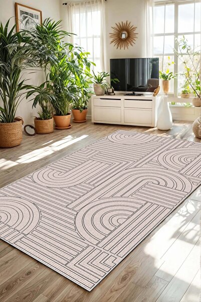 df home Salon Halısı Geometrik İskandinav Eskitmeli Dijital Baskı Yıkanabilir...
