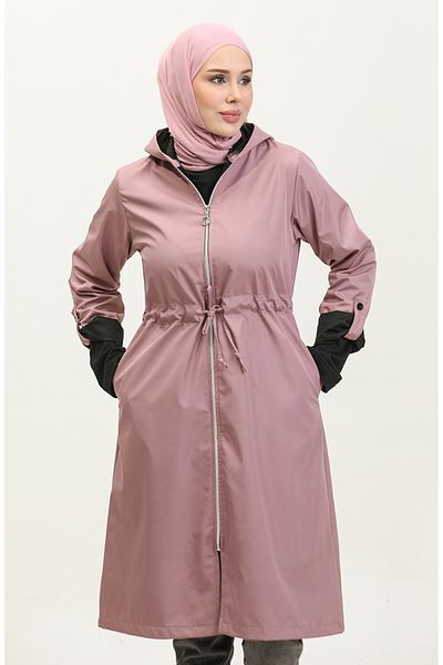 sefamerve Αδιάβροχο Dusty Rose Hooded - Πλισέ μέση 0295-01