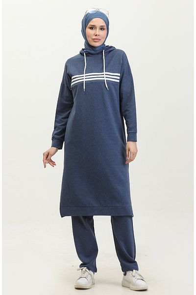 sefamerve 3023-05 Σετ φόρμας Indigo Hooded Piping