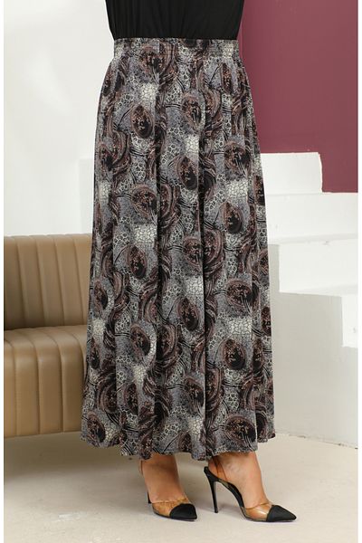 sefamerve Καφέ φούστα με σχέδιο - Plus Size, ελαστική μέση 2830-01