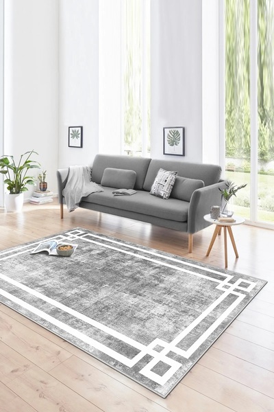 df home Salon Halısı Geometrik İskandinav Eskitmeli Dijital Baskı Yıkanabilir...