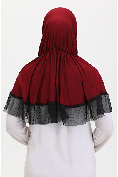 sefamerve Claret Red Practical Tulle Detailed Shawl 1270-02