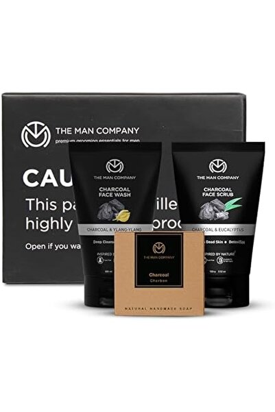 The Man Company Charcoal Face Care Kit With Charcoal Soap Bar, Face Wash, And Face Scrub For Men | G