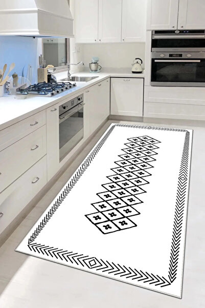 Hülya Home Mutfak Halısı Geometrik İskandinav Eskitmeli Dijital Baskı Yıkanab...