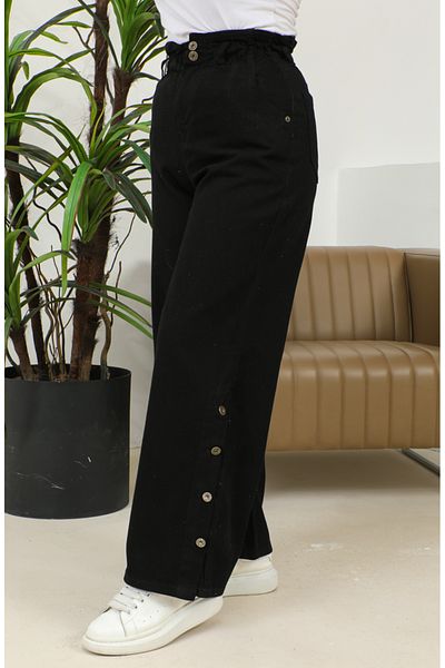 sefamerve High Waist Buttoned Black Jeans - 30053-01